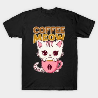 Coffee Meow Cute Anime Kitten With Coffee Cup T-Shirt